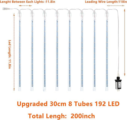 2 Pack Christmas Decorations Lights Outdoor, Extendable Meteor Shower Lights with Timer, Total 384LED 30cm 16 Tubes Indoor Outdoor Rain Light Cascading String Light for Xmas Garden Party Decor (Blue)
