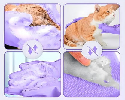 2 pairs Silicone Dishwashing & Pet Grooming Gloves - 2-in-1 Heat Resistant Gloves with High-Density Teeth, Enhanced Five Finger Design for Bathing, Cleaning Dishes, Cars, Dogs & Cats(Purple)