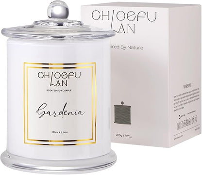 Chloefu LAN Gardenia Scented Candles for Home, Natural Soy Candle for Home Decor, Birthday Candle Gift for Women, 10 oz 65 Hours Burn