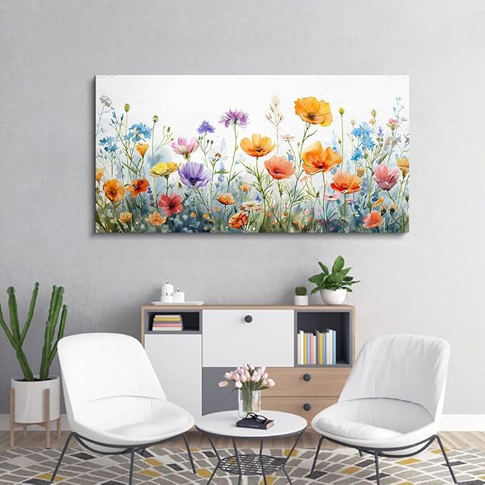 Wapluam Vintage Wildflower Canvas Prints Painting Large Wall Decor For Living Room Wall Art For Bedroom Office Decoration Flowers Artworks Pictures Ready To Hang Modern Minimalism Framed Home Decor