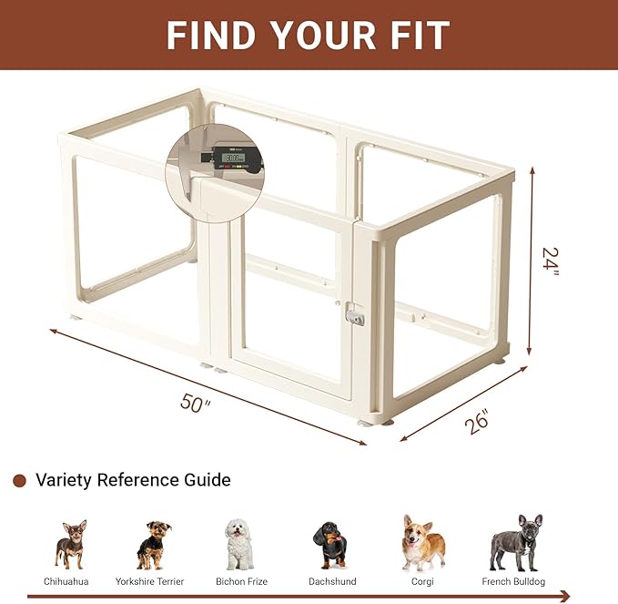 Transparent 6-Panel Dog Playpen, Acrylic Indoor/Outdoor Puppy Pen for Small & Medium Dogs, 24 Inch with Door, White(Fully Transparent 50 * 26 Single Room,24 inch)