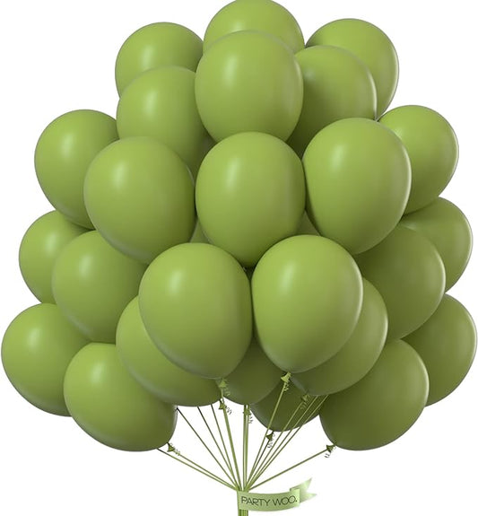 PartyWoo Olive Green Balloons 50 pcs 12 Inch Matte Sage Boho Green Eucalyptus Helium Balloons for Wedding Baby Shower Gender Reveal Birthday Graduation Jungle Safari Party Decorations Green-F06
