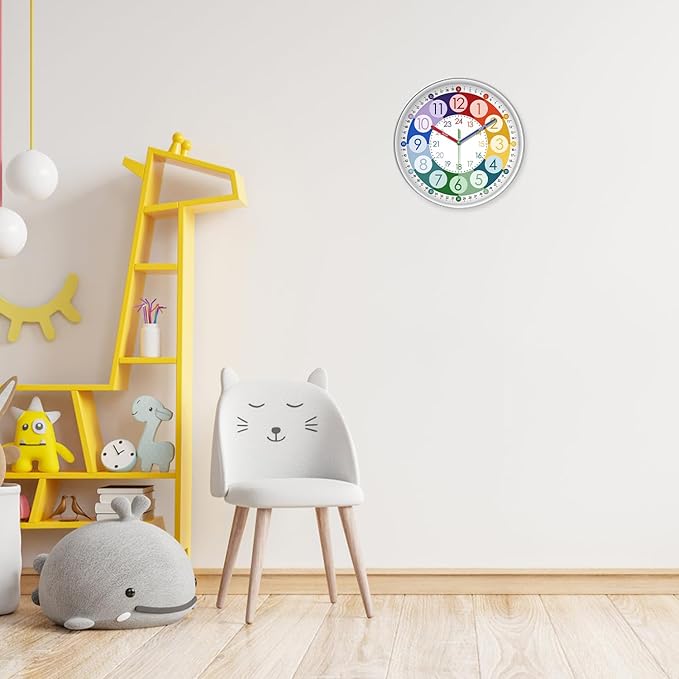 XFM Colorful Wall Clock for Kids Non Ticking Wall Clocks Battery Operated 14 Inch Small Wall Clock for Classroom