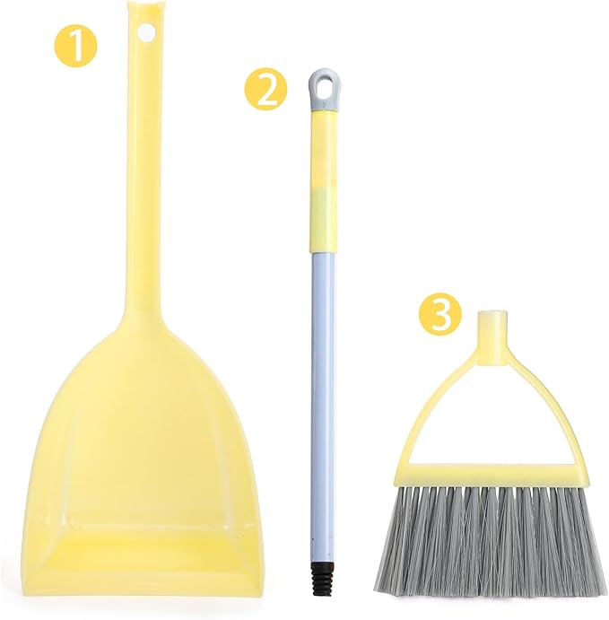 Nicunom Set of 4 Mini Broom with Dustpan for Kids, Children Broom and Dustpan Set Toddler Cleaning Set Boys Girls Little Housekeeping Helper Set for Kitchen Bathroom Pet