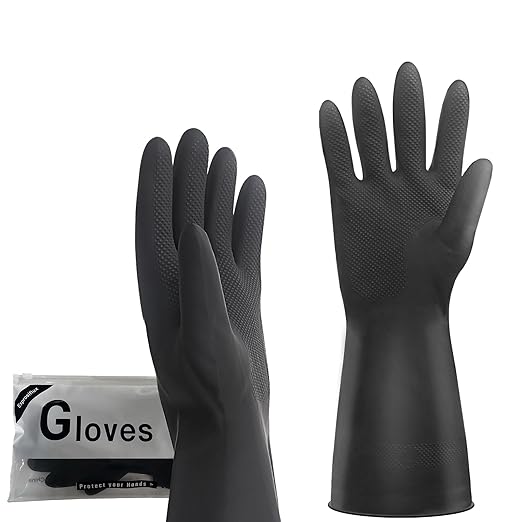 Thick Rubber Cleaning Gloves - 3 Pairs Black Rubber Gloves for Dishwashing Large, Non-Slip Kitchen Gloves for Washing Dishes, Reusable Cleaning Gloves, Waterproof, Heavy-Duty (3P,L)