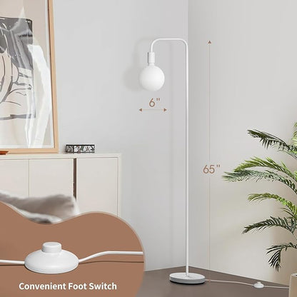 ONEWISH Floor Lamp for Living Room - Minimalist Standing Lamp with Modern LED Bulb, White Frosted Globe Glass 6", 1800K Warm Ambiant Lighting Decorative Tall Lamp for Bedroom Dorm