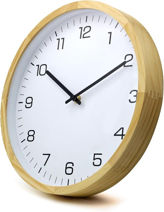 MEIRED Wooden Wall Clock 12 Inch Silent Non Ticking Wall Clocks Battery Operated Wood Analog Retro Round Clock Decorative for Kitchen,Home,Living Room,Classroom, Log White