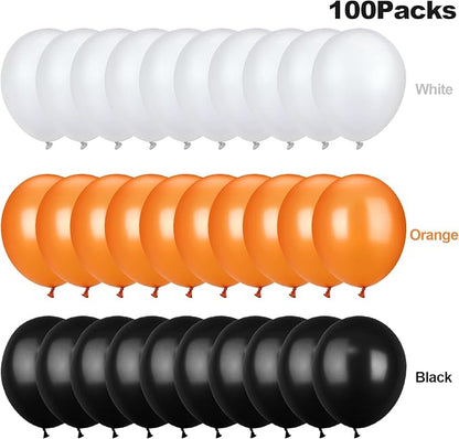 TecUnite 100 Pieces 13 Inch Orange White Black Latex Balloons Colorful Round Balloons for Halloween Wedding Birthday Racing Car Poker Card Party Decoration