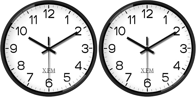 XFM 2 Pack Black Wall Clock 8 Inch Silent Wall Cloks Battery Operated Modern Classic Small Analog Clock for Kitchen Classroom Home Office