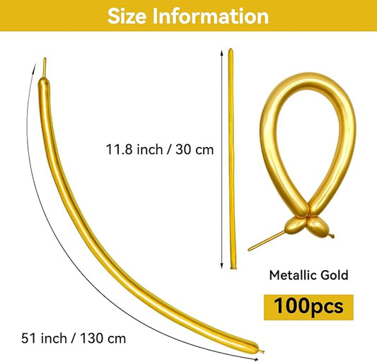 Metallic Gold Long Balloons Premium 260 Twisting Animals Magic Balloons for Birthday Kids Wedding Party Supply 100pcs