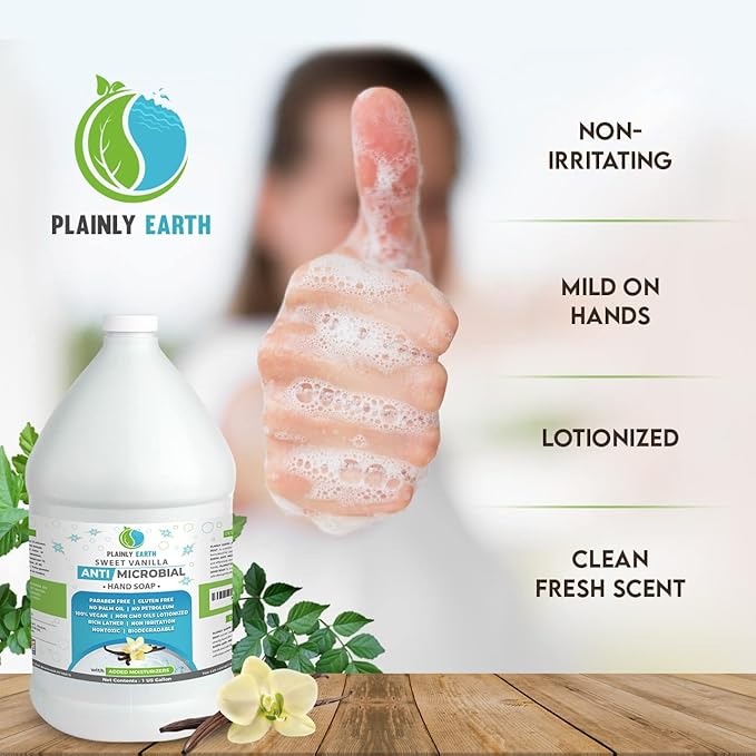 Antimicrobial Liquid Hand Soap (4 x 1 US Gallon) - Antibacterial Soap Refill - Hand Soap Refill Bottle - Cruelty Free Moisturizing Soap, Sweet Vanilla