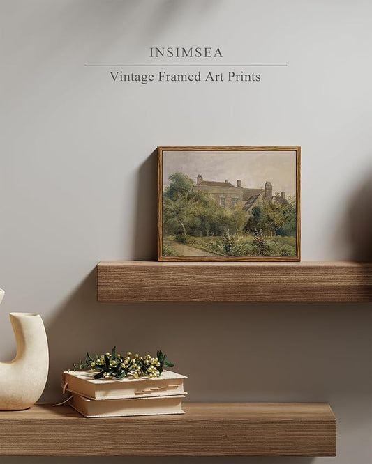 InSimSea Framed Canvas Wall Art Vintage Decor, Home Decor Classical Scenery Watercolor Painting Canvas Prints Wall Decorations for Living Room Home Farmhouse Bathroom Decor, 8"x10"