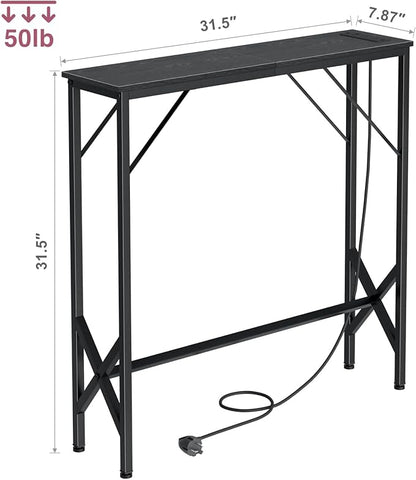 31.5‘’ Console Table, Skinny Entryway Table with Fast-Charging Station, Narrow Long Sofa Table, Behind Slim Couch Table for Entrance, Hallway, Living Room Decor ST-BK80-1