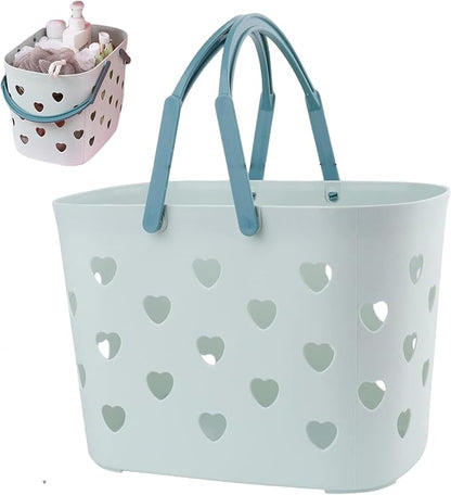 Heart Shaped Hollow Plastic Shower Caddy, Large Capacity Bathroom Organizer with Handle for Dorm & Home
