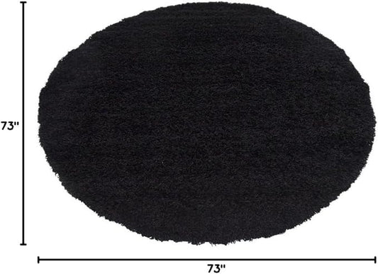 Unique Loom Solid Shag Collection Area Rug (6' 1" Round, Jet Black)