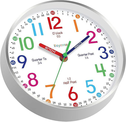 14 Inch Wall Clock for Kids Learning to Tell Time, Modern Silent Battery Operated Teaching Clock, Ideal Gift for Kids Room School