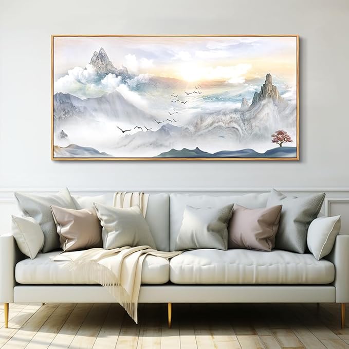 Wood Framed Canvas Wall Art For Living Room Large Size Wall Decorations For Office Abstract Wall Decor For Bedroom Mountain Scenery Wall Painting Artwork Framed pictures Art Home Decor 30" X 60"