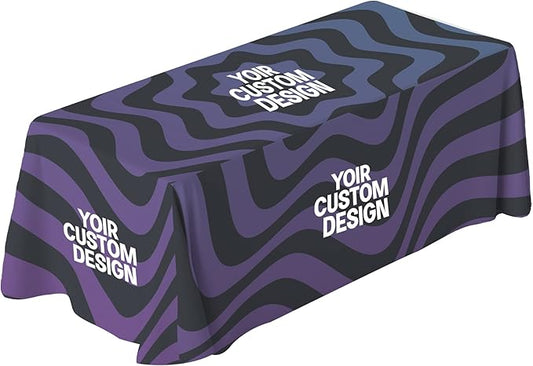 DreamController Custom Table Cloth for 4ft/5ft/6ft Table with Business Logo, Image or Text Personalized Table Cover for TradeShows, Events, Birthday, Wedding | Made in USA | Fast delivery | HD Print
