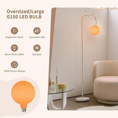 ONEWISH Floor Lamp for Living Room - Minimalist Standing Lamp with Modern LED Bulb, White Frosted Globe Glass 6", 1800K Warm Ambiant Lighting Decorative Tall Lamp for Bedroom Dorm