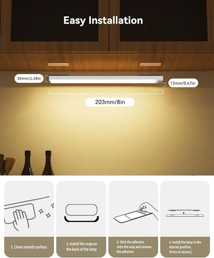 3 Packs Under Cabinet Lighting with Charging Station 8 Inches, Motion Sensor Light Indoor Rechargeable, 3 Color Dimmable Closet Light, USB Led Stick on Under Counter Lights for Kitchen Pantry