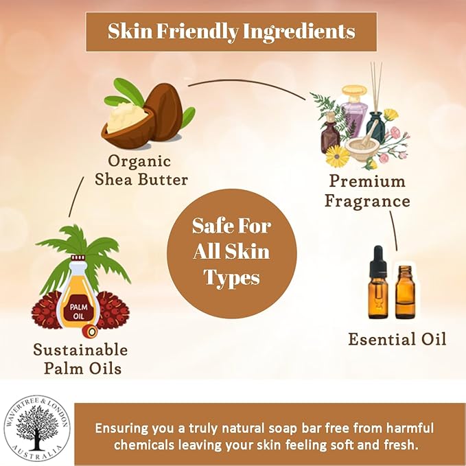 Wavertree & London Sandalwood & Patchouli Scented Natural Soap Bars (Pack of 8), 7oz Moisturizing French Triple Milled Soap Bars enriched with shea butter, Plant Based Safe for All Skin Types