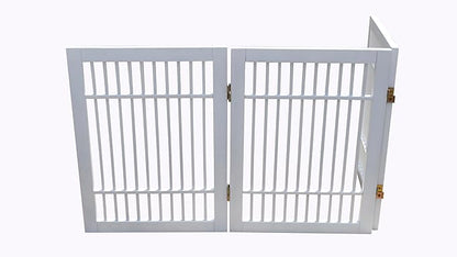 Pet Dog Gate Strong and Durable Freestanding Folding Acacia Hardwood Portable Wooden Fence Indoors or Outdoors by Urnporium (White Pet Gate, 3 Panel 24" Tall)