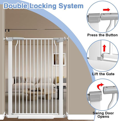 40.55" Extra Tall Baby Gate -63"-65.7" Extra Wide Baby Gate Pet Gate for Stairs and Doorways-1.37" Ultra Narrow Spacing Pressure Mounted Dog Gate with One-Handed Operation(63"-65.7")