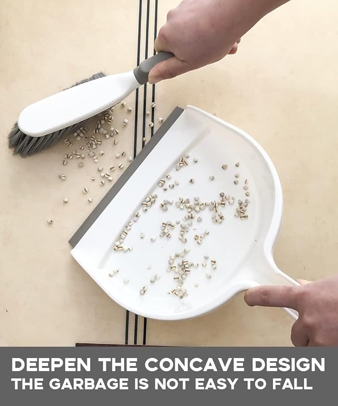 Dust Pan, Dustpan and Brush Set, Small Dust pan and Brush Set, Hand Broom and Dustpan Set for Home, Handheld Angled Dust Pans and Broom are Daily Essential Cleaning Tools for The Family. 3 Set Beige