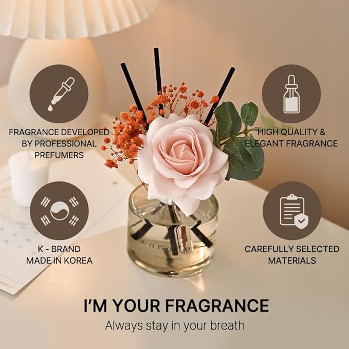 Cocod'or COCODOR Rose Flower Reed Diffuser/April Breeze/6.7oz(200ml)/1 Pack/Reed Diffuser, Reed Diffuser Set, Oil Diffuser & Reed Diffuser Sticks, Home Decor & Office Decor, Fragrance and Gifts