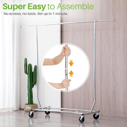 HOKEEPER Clothes Rack, Rolling Clothing Racks for Hanging Clothes, Portable Clothes Rack with Lockable Wheels, Commercial Heavy Duty Garment Rack for Bedroom, Living Room, Laundry, Balcony