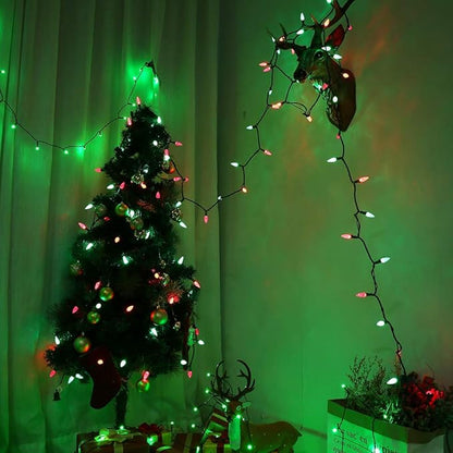 Brizled Red & Green C5 Christmas Lights, 33ft 100 LED Christmas Lights, Connectable 120V UL Certified Mini Christmas Lights Set Faceted Xmas Lights for Chrsitmas Tree Party Roof Indoor Outdoor Decor