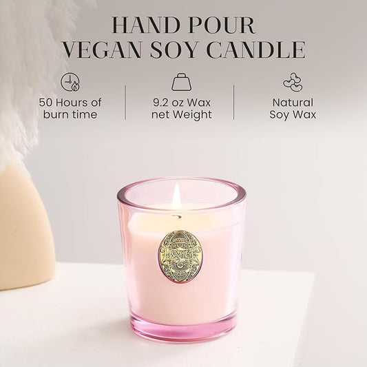 M&SENSE Natural Soy Candle | Jasmine & Pink | 9.2 oz, 50H Burn Time | Luxury Scented Candle for Relaxation, Gifting, Home Décor | Ideal for Bedroom, Office, Party Ambiance