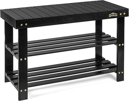 Homemaid Living Bamboo 3 Tier Shoe Rack Bench, Premium Shoe Organizer or Entryway Bench, Perfect for Shoe Cubby, Entry Bench, Bathroom Bench, Entryway Organizer, Hallway or Living Room(Black)