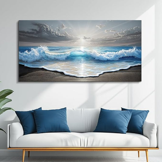 QIYILEXWART Large Wall Decor For Living Room Canvas Wall Art For Office Modern Wall Decorations For Bedroom Ocean Waves Landscape Painting Farmhouse Pictures Artwork Room Home Decor 24x48 In