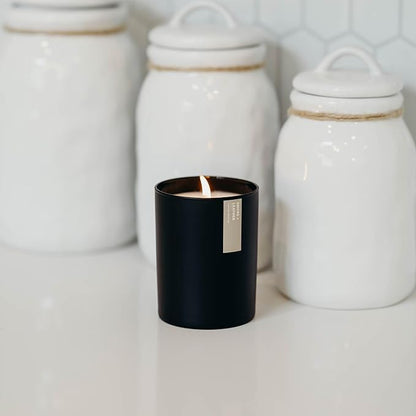 Calyan Wax Co. Smoke & Leather Scented Candle - 75 Hour Burn - Luxury Non Toxic Soy Wax Candles - Long Lasting Black Tumbler Jar Candle for Home - 10.2oz