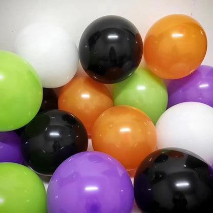 Halloween Balloons w/Ribbon 100 Pack 12 Inch Black Orange White Purple Green Balloons for Halloween Party Decorations