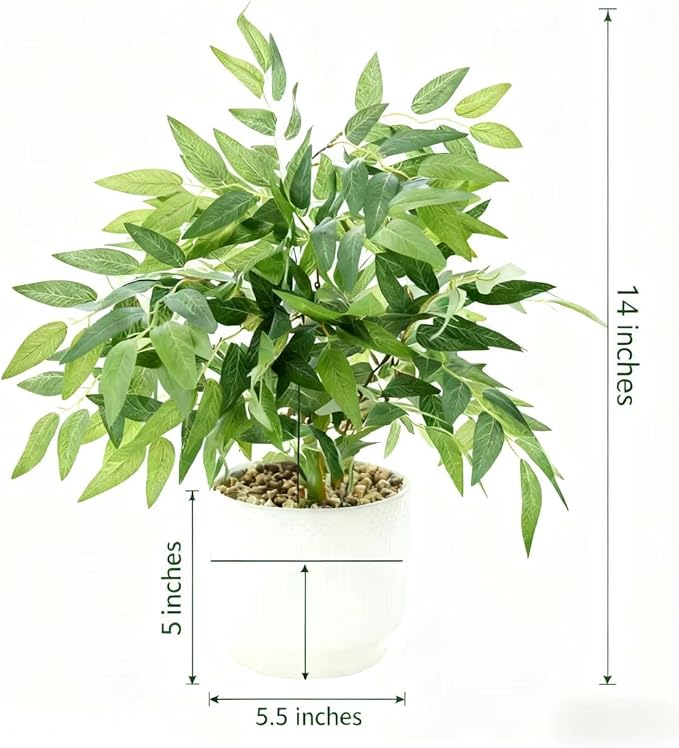 17.7" Fake Willow Plant in White Textured Ceramic Planter Tall Artificial Greenery Faux Plant with Lifelike Leaves Elegant Indoor Plant Decor for Living Room, Office, or Bathroom