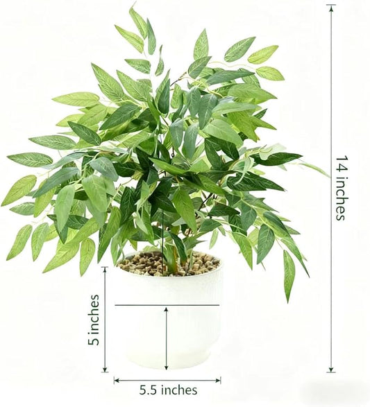 17.7" Fake Willow Plant in White Textured Ceramic Planter Tall Artificial Greenery Faux Plant with Lifelike Leaves Elegant Indoor Plant Decor for Living Room, Office, or Bathroom
