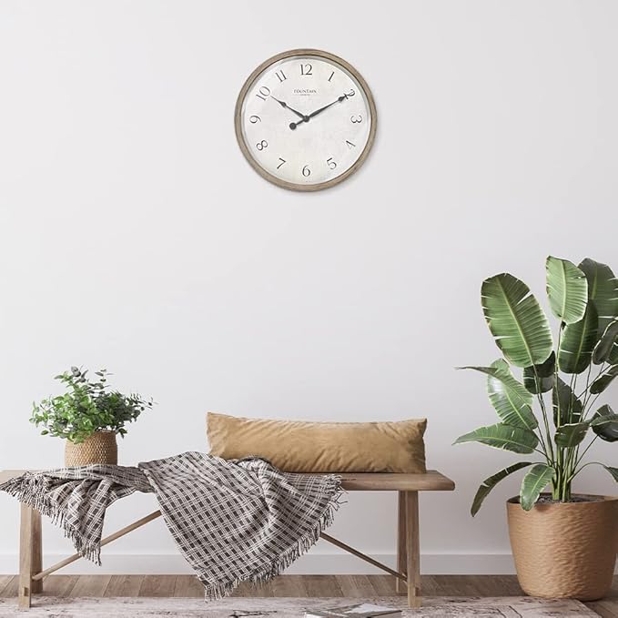 10" Modern Farmhouse Clock, No Ticking Silent Clock, Modern and Vintage, Light Gray Oak Finish. (Wall Decoration Timepiece)