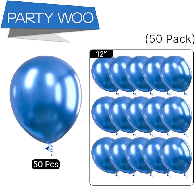 PartyWoo Metallic Blue Balloons 50 pcs 12 Inch Chrome Blue Latex Helium Balloons for Graduation Wedding Baby Shower Engagement Wedding Gender Reveal Birthday Party Decorations Blue-G106