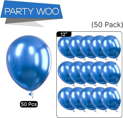 PartyWoo Metallic Blue Balloons 50 pcs 12 Inch Chrome Blue Latex Helium Balloons for Graduation Wedding Baby Shower Engagement Wedding Gender Reveal Birthday Party Decorations Blue-G106