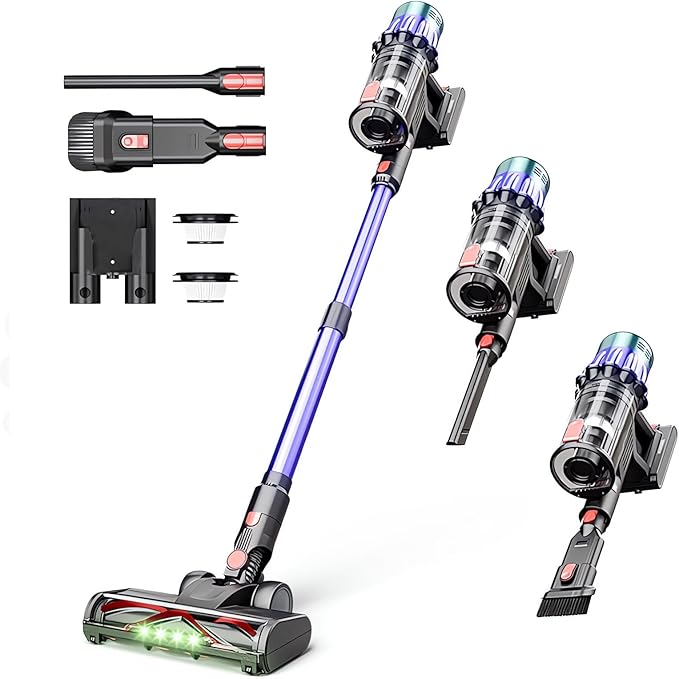 Cordless Vacuum Cleaner, 650W 40KPA 60 Mins Vacuum Cleaners for Home, Self-Standing Cordless Vacuum with Charging Dock Station, LED Display, Upgraded Anti-Tangle Stick Vacuum for Pet Hair/Carpet/Floor