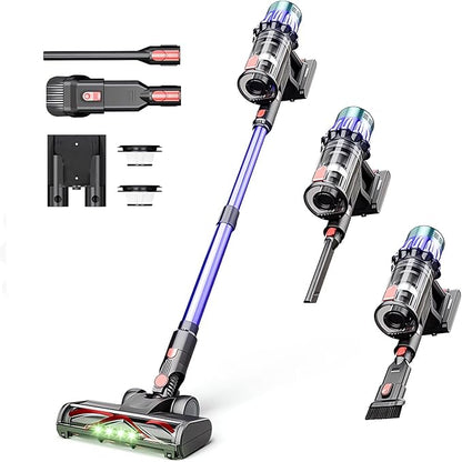 Cordless Vacuum Cleaner, 650W 40KPA 60 Mins Vacuum Cleaners for Home, Self-Standing Cordless Vacuum with Charging Dock Station, LED Display, Upgraded Anti-Tangle Stick Vacuum for Pet Hair/Carpet/Floor