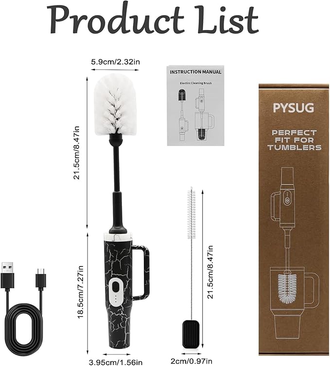 2-in-1 Long Handle Electric Bottle Brush Cleaner and Straw Cleaning Brush with Removable Brush Head, Multi-Function Rechargeable,for Stanley Cups, Baby Bottles, Pacifiers, Coffee Cups, Sports Bottles