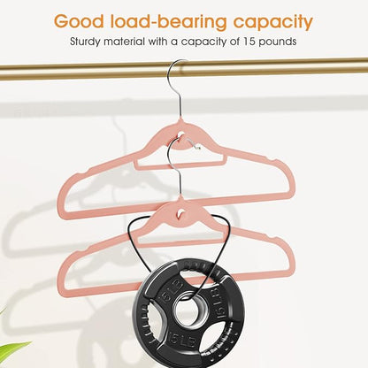 Velvet Clothing Hangers Slim Stackable Non-Slip Pink Suit Hanger Space Saving Clothes Hanger Heavy Duty Adult Hangers with 360°Swivel Hook Pack of 20