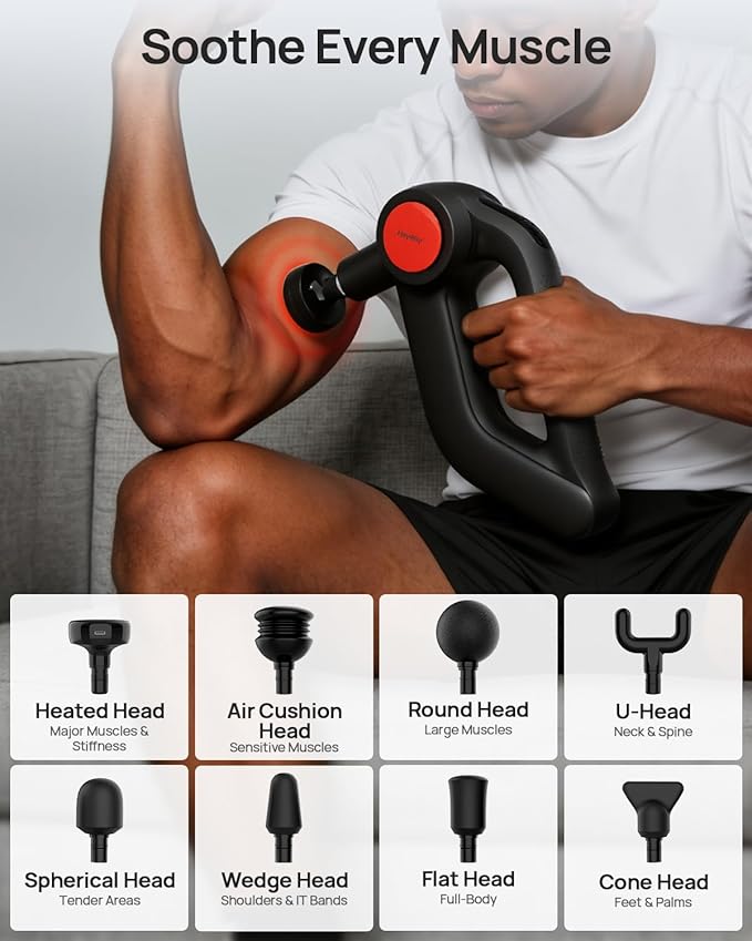 Massage Gun Deep Tissue with Heat Therapy, 12mm Amplitude Muscle Massager for Athletes, 5 Speeds & 4 Modes Massager Gun for Neck Back Shoulder Leg Pain Relief - Ideal Gift for Men, Black