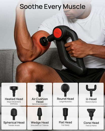 Massage Gun Deep Tissue with Heat Therapy, 12mm Amplitude Muscle Massager for Athletes, 5 Speeds & 4 Modes Massager Gun for Neck Back Shoulder Leg Pain Relief - Ideal Gift for Men, Black