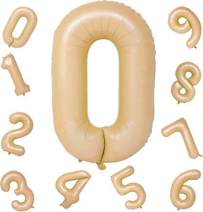 Nude 0 Balloons, 40 Inch Large Tan Foil Number Balloons Set 0-9, Self Inflating Digital 0 Helium Balloon for Boys Girls Men Women 10th 100th Age Birthday Anniversary Party Decorations Supplies
