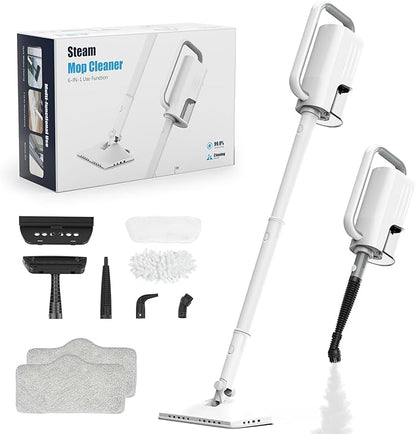 Steam Cleaner, 6 in1 Rotated Steam Mop Cleaner with 2 Modes, 2 Microfiber Pads, 400ML Removable Tank, 23FT Power Cable, Detachable Steam Mops for Floor, Laminate Floor, Tiles Cleaning (Tea White)