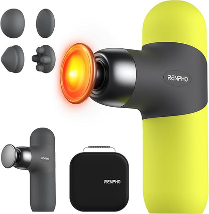 RENPHO Mini Thermal Massage Gun with Heat, Percussion Massager Gun Portable, Color Silicone Sleeves Travel Size with Carry Case, Neon Green